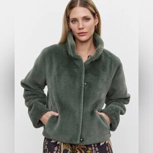 Velvet by Graham & Spencer Faux Fur spring Jacket green sheena preppy medium